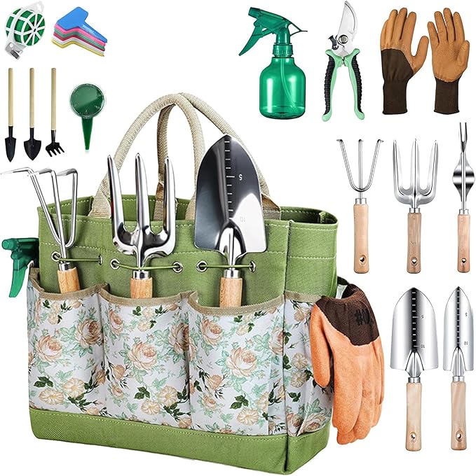 Gardening Tools 12-Piece Durable Heavy Duty Garden Tool Set Stainless Steel Garden Hand Tools with Tote Bag Non Slip Handles Gardening Ideal Gifts for Women and Men