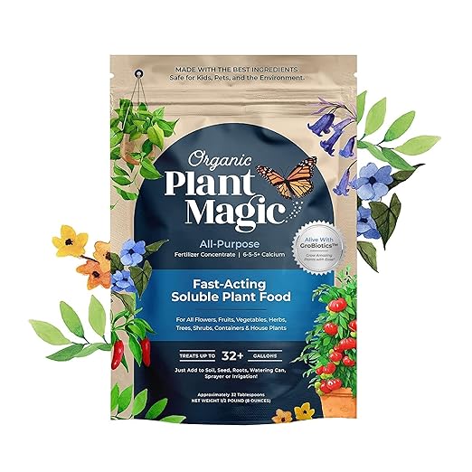 Organic Plant Magic - Fast-Acting Water Soluble Plant Food - All-Purpose Fertilizer Concentrate for Flower Vegetable Herb Fruit Tree Garden &amp Indoor Houseplants [One 1/2 lb Bag]