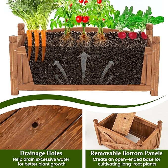 HAPPYGRILL Wooden Raised Garden Bed 2 Solid Wood Gardening Plant Container w/Drainage Holes for Flower Vegetable Fruit Outdoor Elevated Planter Box for Patio Garden Yard Balcony (36”x 16”x 15”)