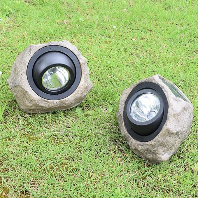 Solar Stone Lamp Outdoor Yard Light with Adjustable White and Warm Light Simulated Rock Spotlight for Garden Lawn Patio Décor 1pcs Solar Powered Landscape Lighting