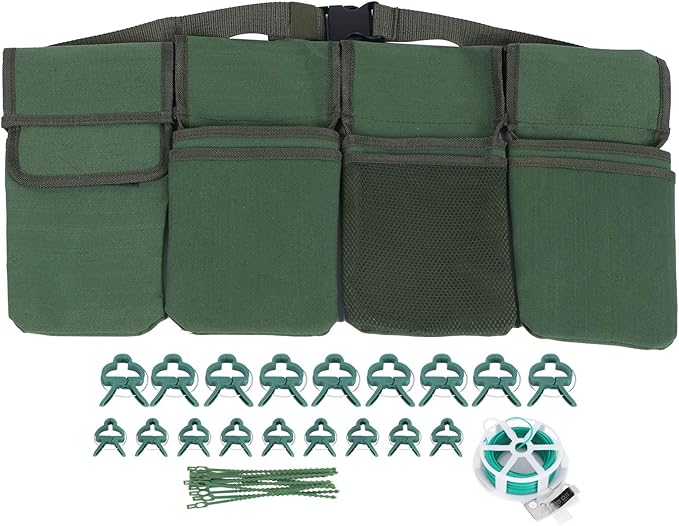 Gardening Tools Set Green Waist Bag Plant Support Clips Adjustable Cable Ties Kit for Easy Outdoor Garden Organization and Efficient Plant Training