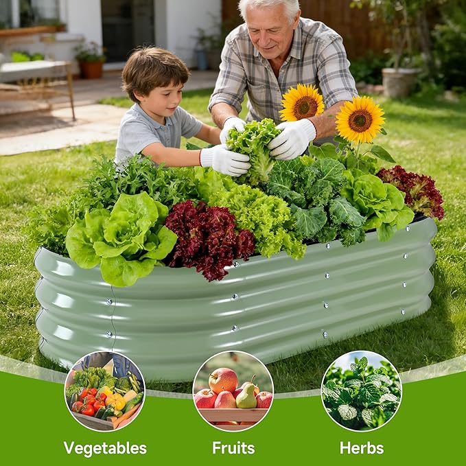 2Pcs Raised Garden Bed Galvanized Metal Raised Planter Boxes Outdoor for Vegetables Fruits and Flowers 4x2x1FT Green