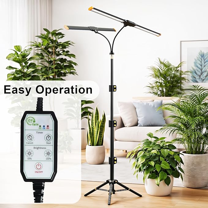 61'' Grow Light Floor Lamp6000K White Full Spectrum Growing Light for Indoor Tall Large PlantsHalf or Full Brightness Dimmable &amp Auto TimerAdjustable Height 17-61