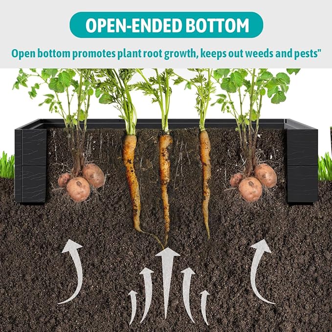 FONTOI 4x4x2ft Raised Garden Beds Outdoor Divisible Elevated Planter Boxes Outdoor for Planting Plants Vegetables Flowers 48x48x24 Planter Raised Beds for Gardening with Easy Assembly Square Black