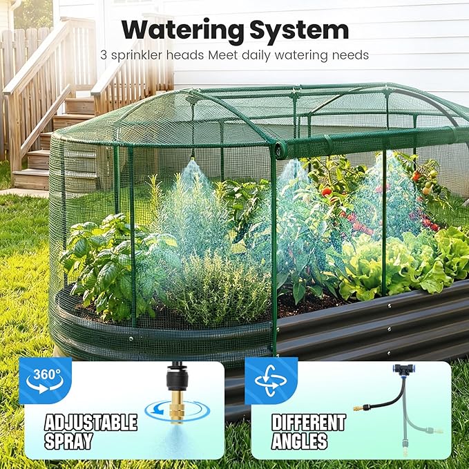 Quictent Galvanized Raised Garden Bed Kit with Self Watering System and Mesh Cover Large Oval Metal Outdoor Planter Garden Boxes for Vegetables Herbs Flowers 6x3x1Ft