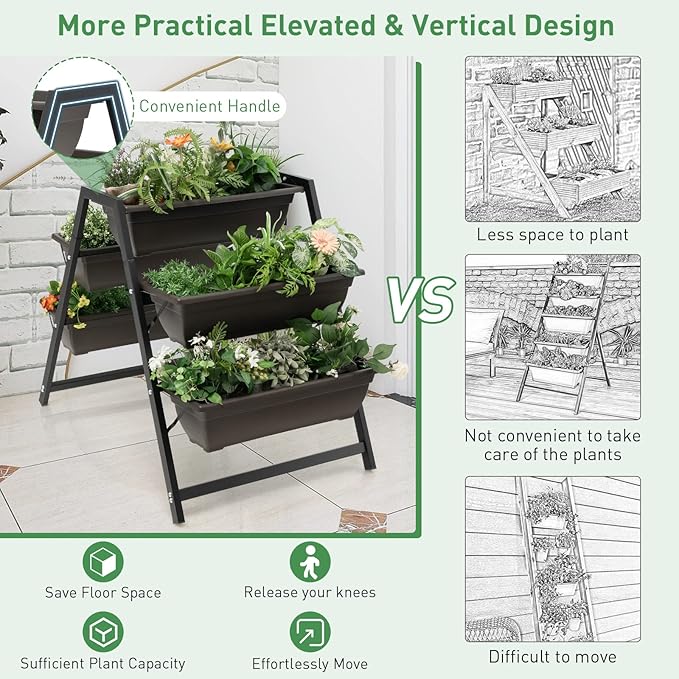 Giantex Set of 2 Vertical Raised Garden Bed 5 Planter Boxes Container w/Drainage Holes 31 H Freestanding Heavy-Duty Metal Frame Indoor Outdoor Raised Bed for Vegetables Herbs Flowers to Grow
