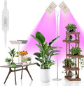 KINGPLUS Grow Lights with Stand Double Head Full Spectrum LED Grow Light for Indoor Plants 240 Leds 4 Dimmable Levels Timer 4/8/12h 12-60inches Height Adjustable 36w Ideal for Desk Small Plant