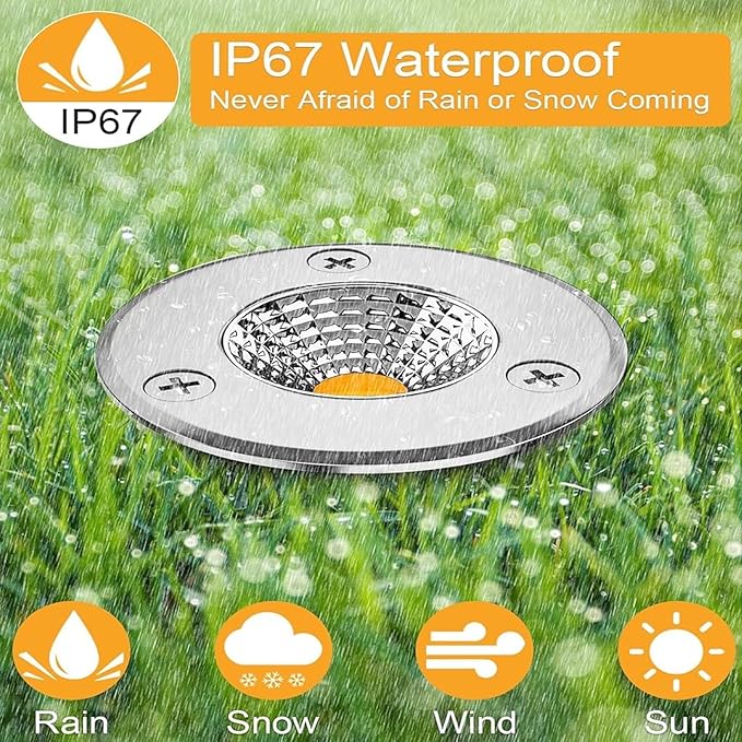 4 Pack Recessed Landscape Lamp 3W Outdoor LED Spotlight 12V Low Voltage Mini Buried Lights IP67 Waterproof Stainless Steel LED Well Light