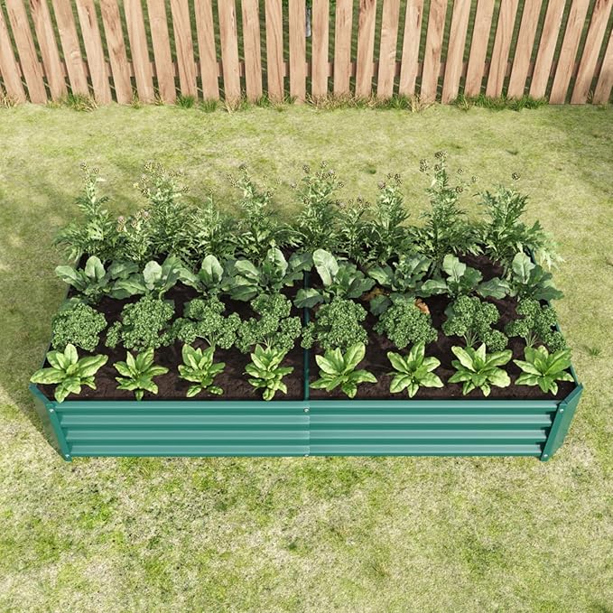 7.6x3.7x0.98FT Metal Raised Bed for Outdoor Flower Planters Vegetables Herb Galvanized Raised Garden Bed Kit Rectangular Large Metal Deep Root Planters with An Open Bottom (Green with 6x3x1ft)