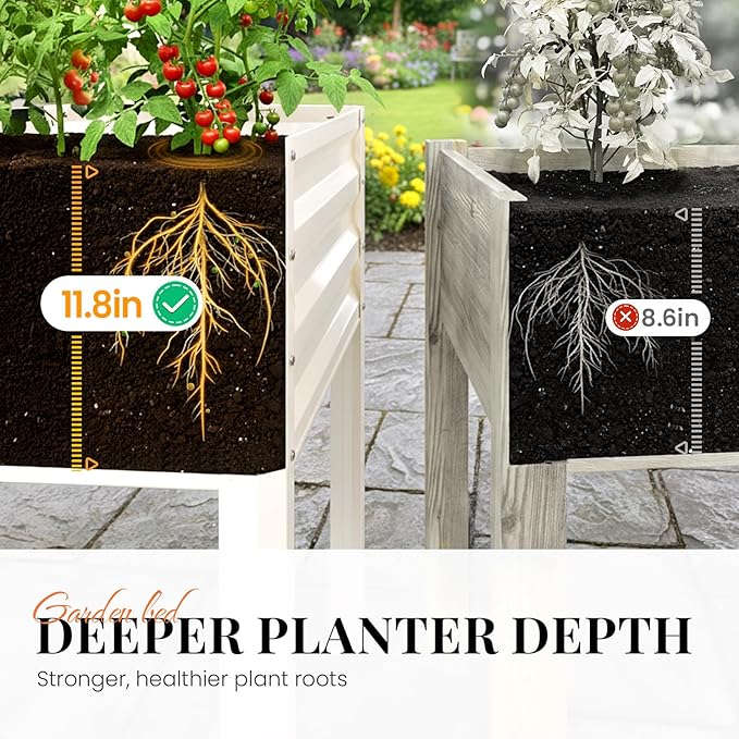 KING BIRD Large Raised Garden Bed with Cover Galvanized Elevated Planter Box with Legs 72×23×55 in for Backyard Patio Balcony 700lb Capacity Beige