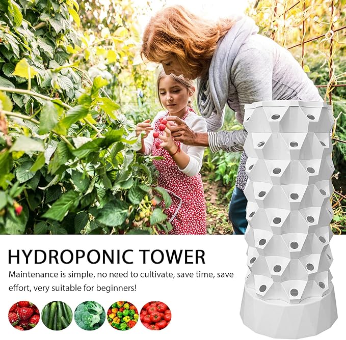 8 Tier 64 Slots Hydroponic Grow TowerVertical Planting Standalone Aeroponic Gardenwith PumpTimerAdapterSpongeAeroponic Tower for Seed Germination and Growing Fruits and VegetablesWhite