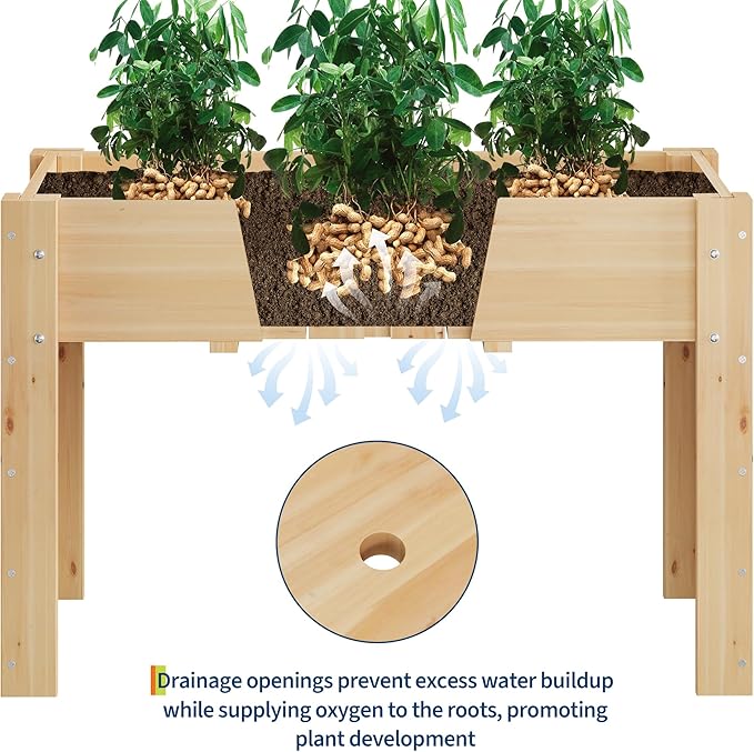 Raised Garden Bed 47 x 30 x 22 in with Legs and Hooks Elevated Wooden Planter Box Stand 4x2.5x1.8 Ft for Vegetables Herbs Flowers Outdoor Patio Backyard Planter with Fabric Liner