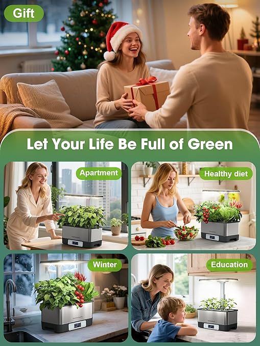 Hydroponics Growing System Kit 8 Pods Smart Indoor Herb Garden with WiFi App Control Seeds Pod KitLED Grow LightStainless Steel Herbs Planter for LettuceBasilGardening Gifts