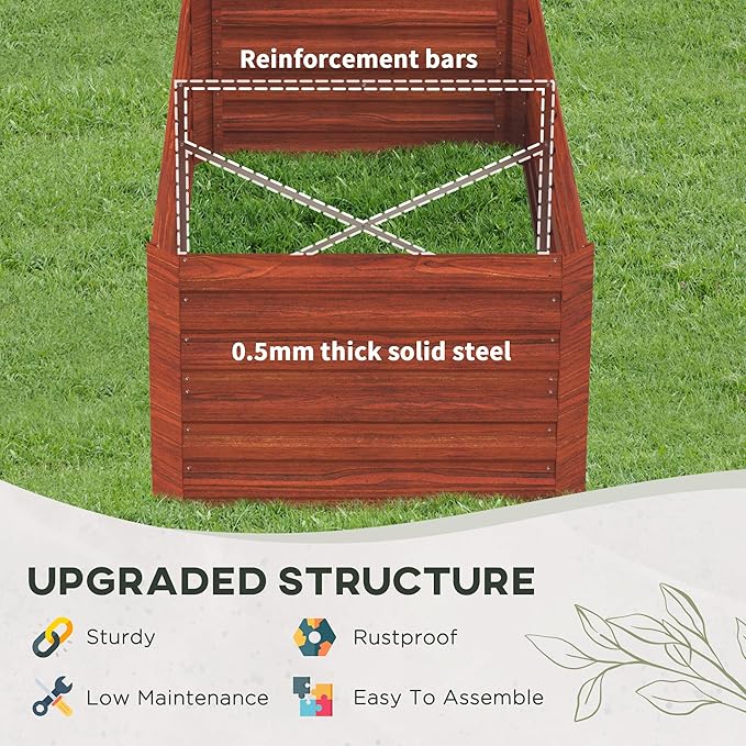 Outsunny Galvanized Raised Garden Bed Kit with Reinforcing Bars Large and Tall Metal Planter Box for Vegetables Flowers and Herbs 6' x 3' x 2' Dark Brown