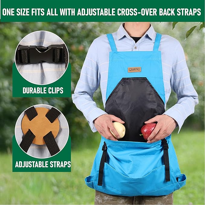 Grampa's Garden Apron - Cross Back Gardening Apron With Pockets For Women &amp Men | Harvest Apron with Large Kangaroo Pouch
