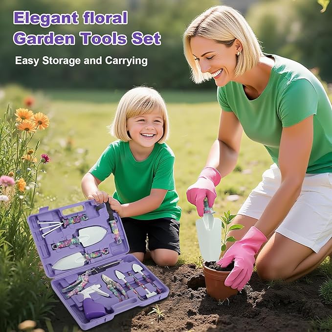 Gardening Gifts for Mom Kit with Purple Flower PrintGarden Hand Tool Set for Women Mothers Day Birthday Gift