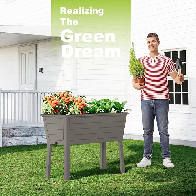 EasyUp Raised Garden Bed Resin Sturdy Planter Waterproof UV-Resistant Outdoor for Flowers Vegetables Herbs in Backyard Patio (Grey)