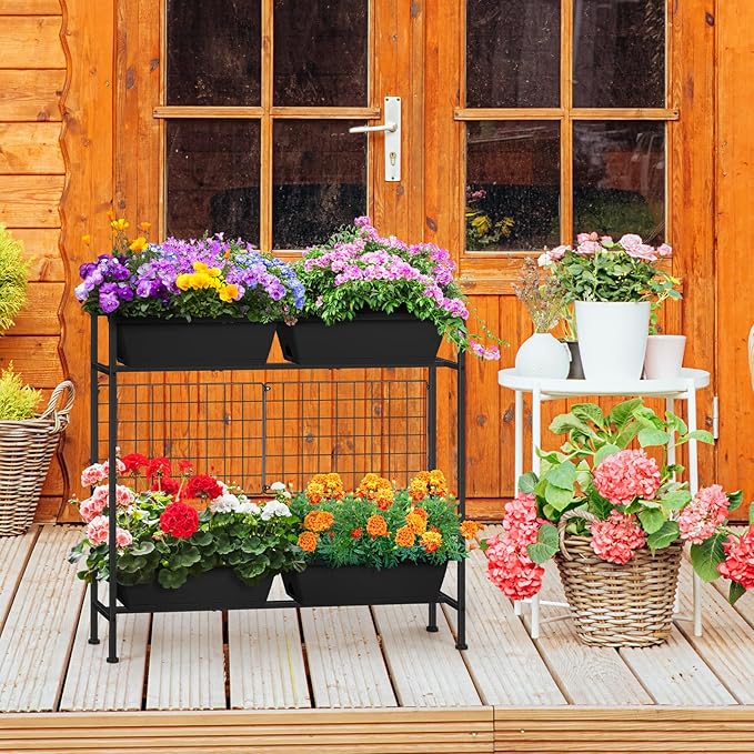 Raised Garden Beds Outdoor Elevated Garden Planter Boxes with Trellis and Legs Standing 32.4 Flowers Beds Herbs Vertical Planters for Small Climbing Plant Vegetables Patio Balcony Black