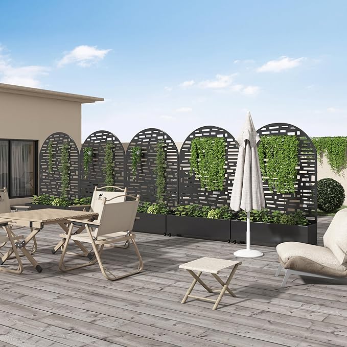 Casaphoria Metal Raised Garden Bed with Trellis and Wheels 72x47x16 Arched Planter Box for Climbing Plants Vegetables &amp Vines Features Drainage Holes and Privacy Screen (Black-Gerald)