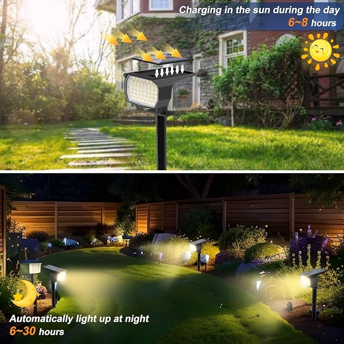 14 Pack Solar Landscape Spotlights Warm &amp Cool White 800 Lumen Black Modern Style Waterproof Outdoor Use