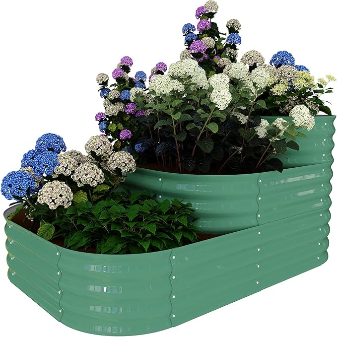 Galvanized Steel Raised Garden Bed Kit - 3-Tier Modular Design for Split 3 Standalone Planters | Safe Smooth Edges Open-Bottom Drainage &amp Tool-Free Assembly for Patio Yard Balcony(Green)