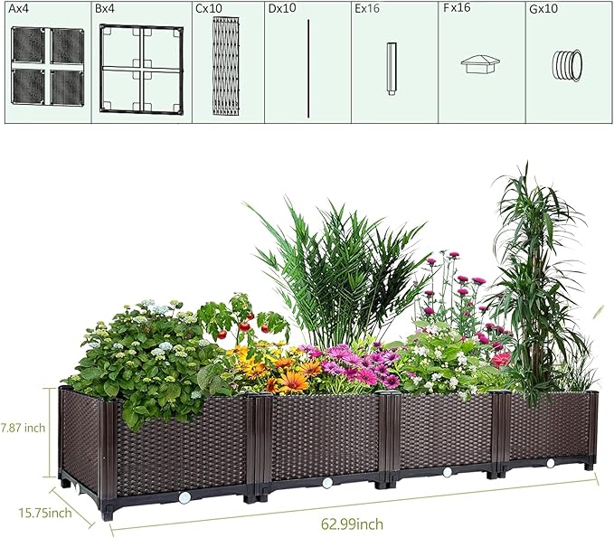 GarveeLife Deep Raised Garden Beds Plants Garden Boxes with Drainage Plugs for Veggies Flowers Herbs Deep Root Plants Growing Brown