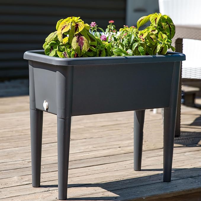 Sunnydaze Self-Watering Raised Garden Bed with Cover - Includes Water Tube - Polypropylene Construction - Gray