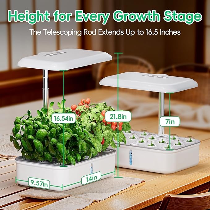 SPECILITE Hydroponics Growing System Kit 14 Pods Smart Indoor Herb Garden with Grow Light WiFi &amp App Control Quiet Pump 5L Water Tank Automatic Timer Planter for Gardening Gifts White
