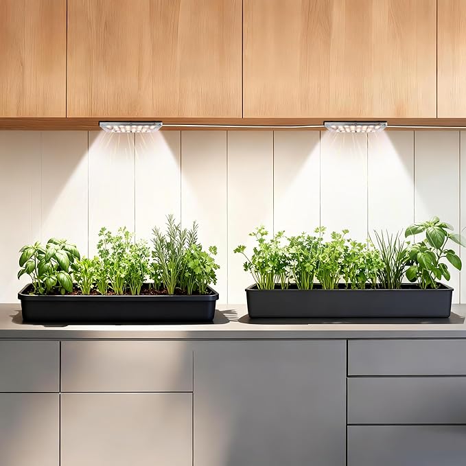 Dual Head LED Grow Light for Indoor Plants Full Spectrum Under Cabinet Plant Light for Shelves High PPFD Spotlight Puck with Timer &amp Dimmer Stick-On Lamp for Succulents Plant Stands &amp Wide