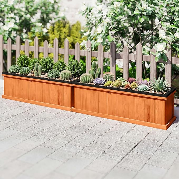 S AFSTAR Wooden Raised Garden Bed with Drainage Holes &amp Liner 2 Pieces Solid Fir Wood Planter Box for Flower Vegetable Herb Outdoor Indoor Gardening Kit for Balcony &amp Backyard (40 x 13 x 1