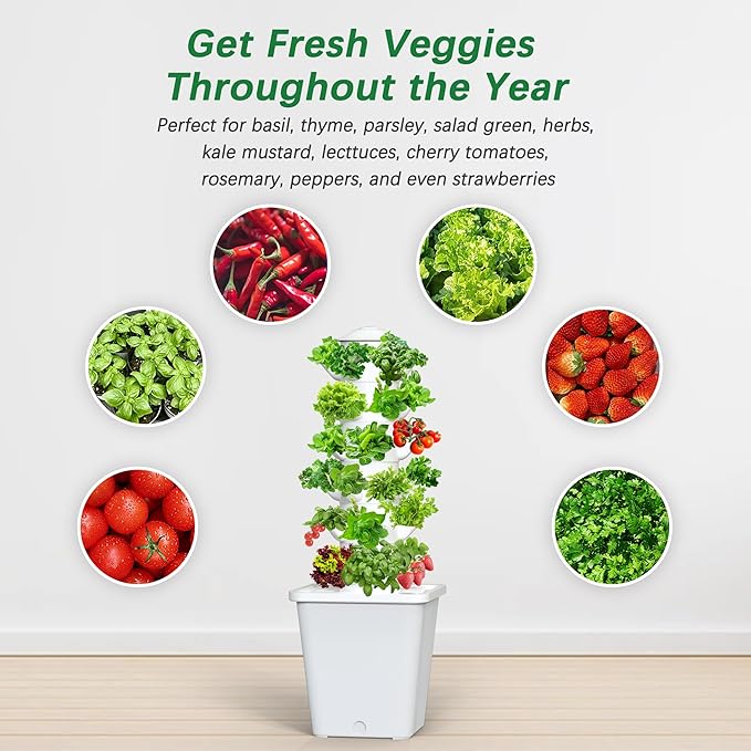 Hydroponics Growing System 30-Plant Indoor Hydroponic Tower with Pump System Plants Germination Kit Smart Aeroponic Herb Garden Vertical Hydroponic System for Gardening Lover (No Seed)