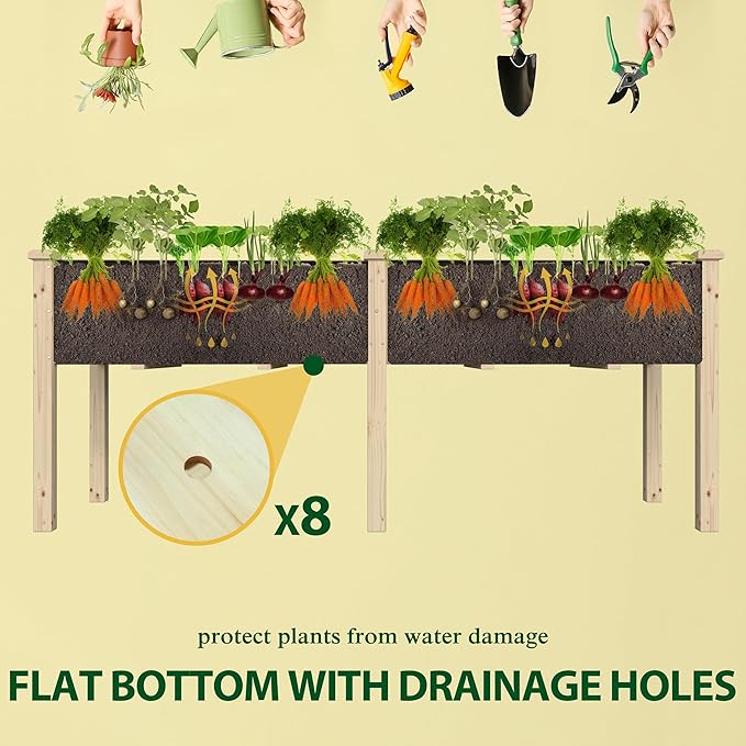 72x23x30in Raised Garden Bed with Legs Outdoor Elevated Wood Planted Box with Divider Panel &amp Drainage Hole for Vegetable Flower Backyard and Patio Natural