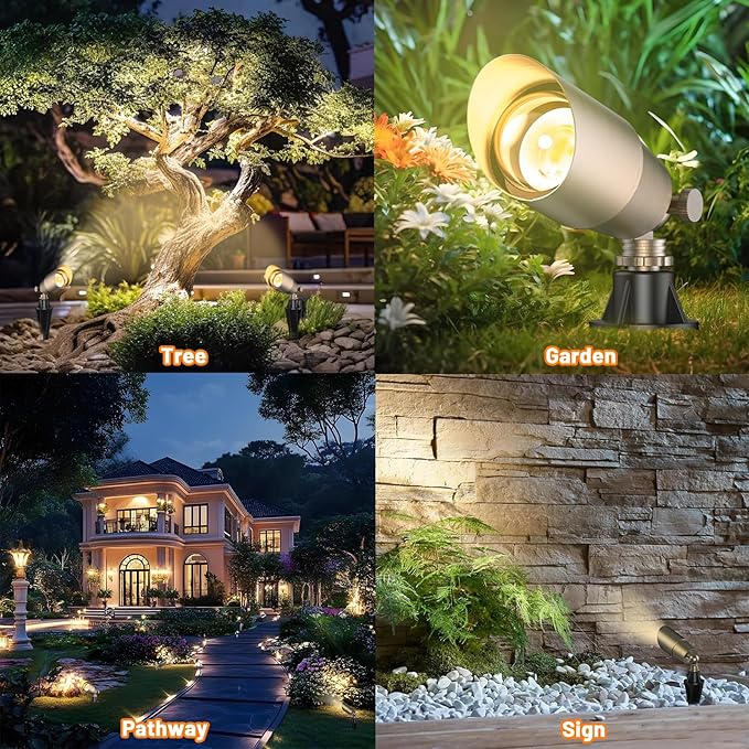 ZONEGRACE Solid Brass Outdoor Uplights &amp Accent Light Fixtures Heavy Duty 12V Low Voltage LED Landscape Lighting Bronze Wired Spot Light for GardenLawnPatio and Yard with LED Bulb (1 Pack)