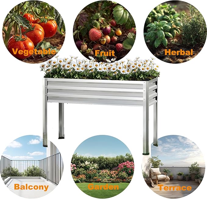 Galvanized Raised Garden Bed with Legs 2PCS 48x18x31.5 Inch Elevated Metal Planter Box 300lbs Capacity for Vegetables Flowers Herbs. Suitable for Garden Balcony Patio Backyard.