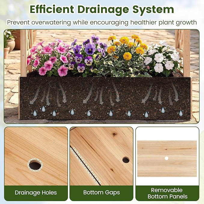 S AFSTAR Raised Garden Bed with Trellis 2 Pieces Fir Wood Planter Box with Flat Roof &amp Drainage Holes Vertical Planter Raised Bed for Climbing Plants Flowers &amp Vegetables 43 x 14 x 89 (
