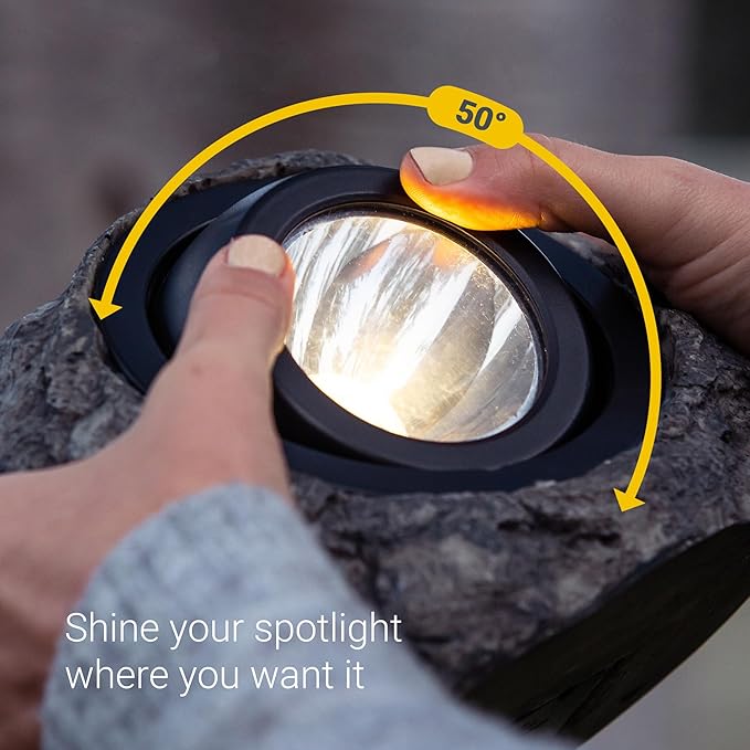 Koda 4-Pack Solar LED Rock Spotlights Adjustable and Weather-Resistant Dual Color Temperature Natural Blend with Outdoor Landscape Safety Night Lighting