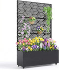 Metal Planter Box with Trellis 47X16X71 Raised Garden Bed w/Wheels Galvanized Metal Privacy Screen for Climbing Plants Vegetables Vines Patio Planters with Drainage Holes 16 Deep Bed