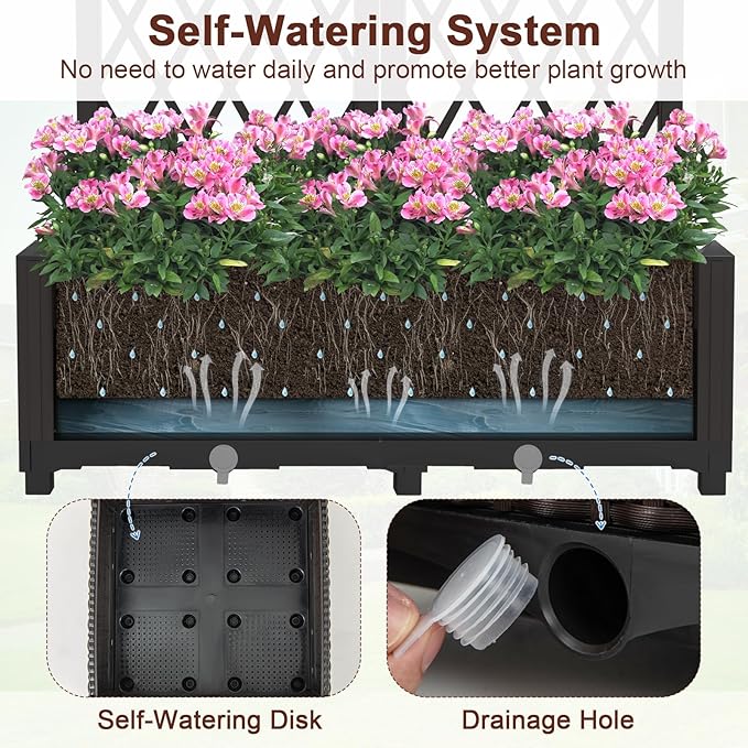 Giantex 2 Pack Raised Garden Beds with Trellis Planter Box for Vine Growing Climbing Vegetable Herb Flower Outdoor Floor Plant Bed with Self-Watering Drain Hole for Yard Balcony