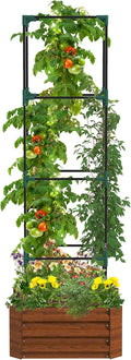 Galvanized Steel Raised Garden Bed with Trellis Tomato Cage 24x24x11.75 - Open Bottom Planter for Backyard Vegetables Climbing Vines Flowers