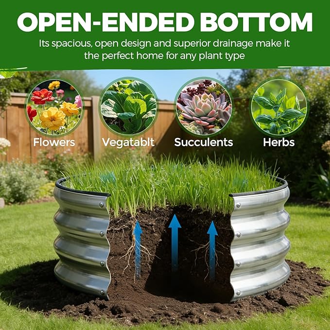 VSGDISTL Galvanized Raised Garden Bed Kit Outdoor2x2x1ft Round Metal Garden Planter Raised Beds for Vegetables Flowers Herb