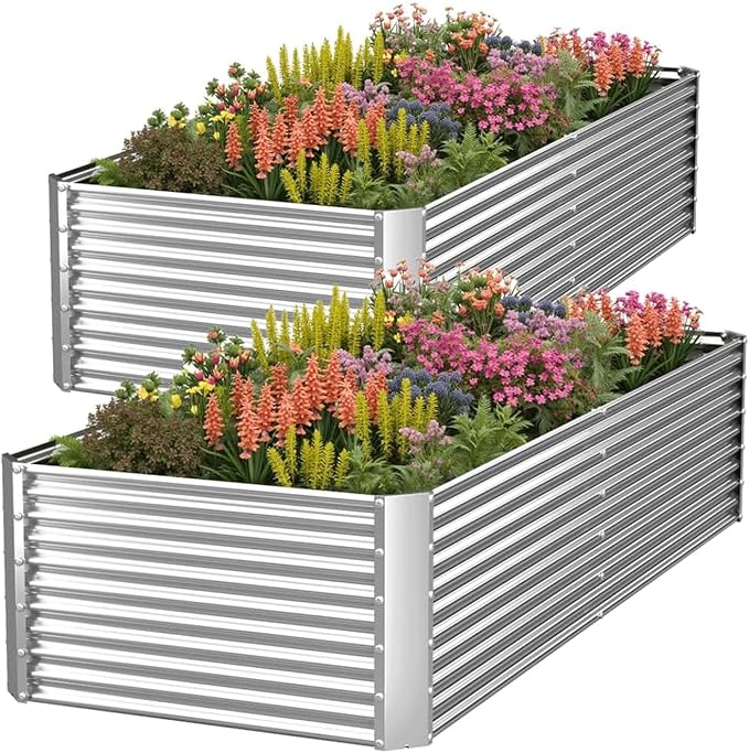 2 Pack Tall 6x3x1.5FT Raised Beds for Gardening Corrugated Galvanized Steel Raised Garden Bed Outdoor Metal Above Ground Garden Bed for Vegetables and Flowers(Rectangular)
