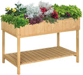 43x18x30in Raised Garden Bed with 8 Pockets and Shelf Wooden Elevated Planter Box with Legs to Grow Herbs Vegetables and Flowers Natural