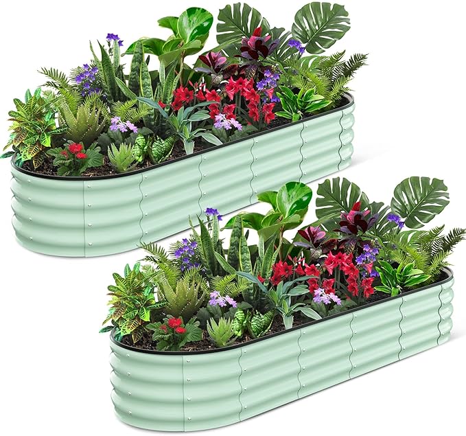 CABIHOME Heavy Duty Galvanized Steel Raised Garden Bed 8X2x1Ft Large Outdoor Metal Planter Box Easy Assembly for Outdoor Vegetables Herbs Flowers