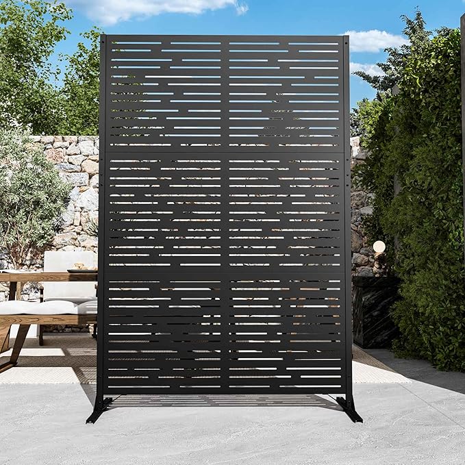 Modern Shade 4x6 FT Metal Privacy Screen with Artistic Modular Designs Decorative Patio Privacy Fence &amp Garden Divider Freestanding Outdoor Metal Fence Panel Weather-Resistant (Metro Code)