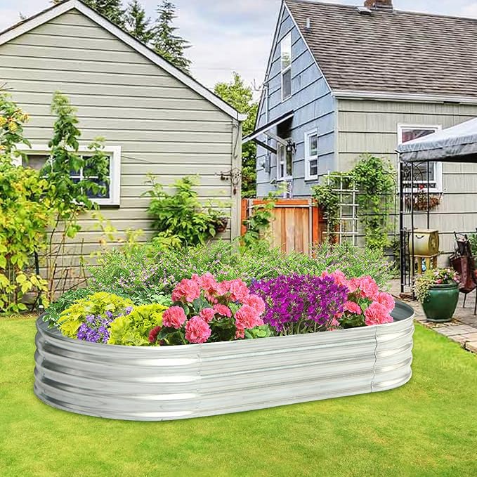 Raised Garden BedGalvanized Planter Boxes OutdoorOval Large Metal Garden Bed Planter Box for Vegetables