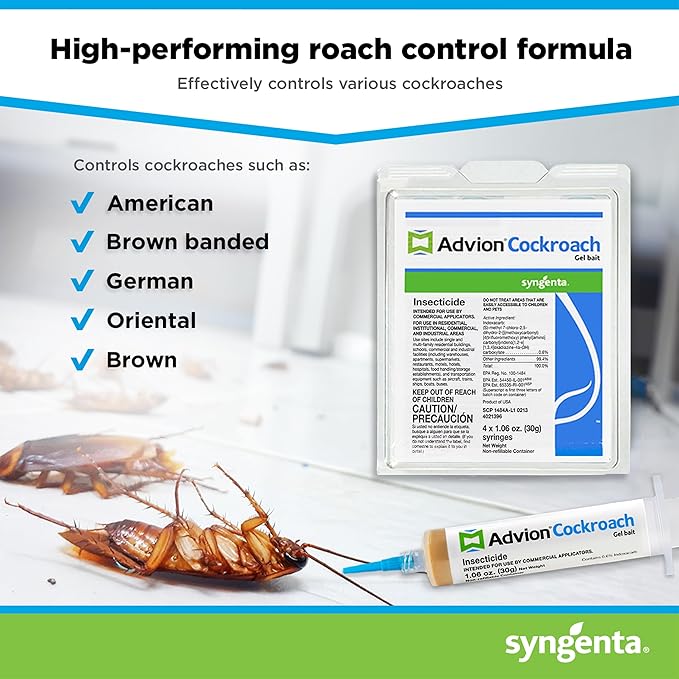 Advion Cockroach Gel Bait 4 Tubes x 30-Grams 1 Plunger and 2 Tips Indoor and Outdoor Use Roach Killer Gel for American German and Other Major Cockroach Species (2 Pack)