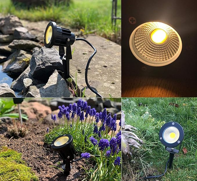 Kiven Outdoor Landscape Lighting 5W Waterproof 3000K Warm White Landscape Lights Come with Spiked Stand for Lawn Garden Landscape Spotlight Along Driveway or Pathways (2 Packs)