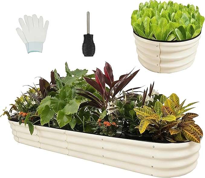 NestNature Modular Galvanized Raised Garden Bed Kits 17 Tall 10-in-2 Outdoor Metal Raised Planter Bed for Planting Plants Vegetables Fruits Flowers Herbs Gardening Ground Planter Box-White