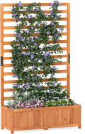 IRONMAX Raised Garden Bed with Trellis Wood Planter Box with Liner Drainage Gaps for Climbing Plants Vines Flowers Vegetables Outdoor Privacy Screen Planter for Patio Porch Backyard