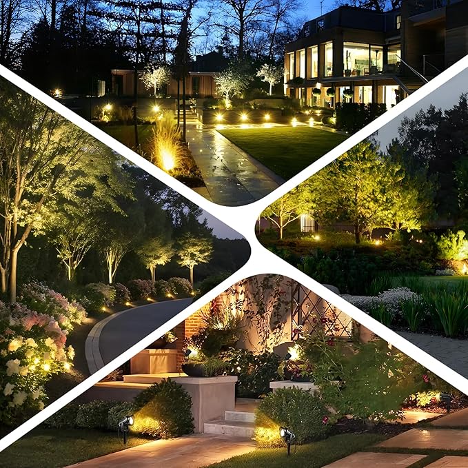 Romwish Outdoor Spotlight 3000K Warm White12W LED Spot Lights Outdoor for Yard Garden Tree 120V Plug in Landscape Lighting with IP65 Waterproof for Lawn Decorative 4 Pack